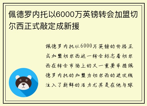 佩德罗内托以6000万英镑转会加盟切尔西正式敲定成新援 佩德罗内托以6000万英镑转会加盟切尔西正式敲定成新援